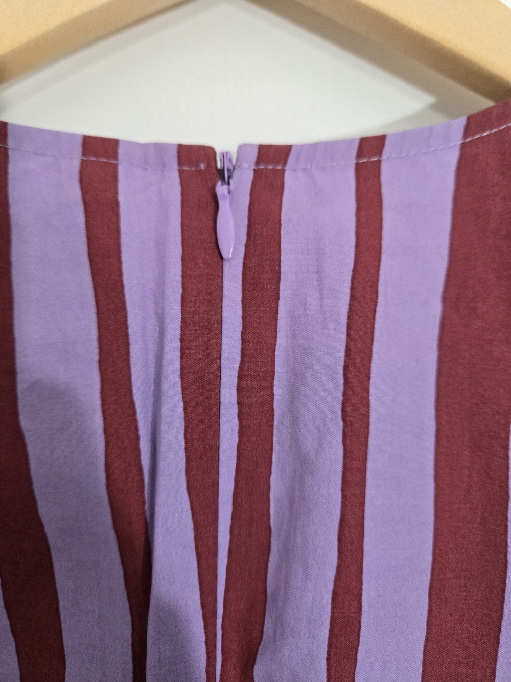 Anthropologie LINA Pink & Burgundy Striped Puff-Sleeve Blouse Mignon Doo - Picture 8 of 11